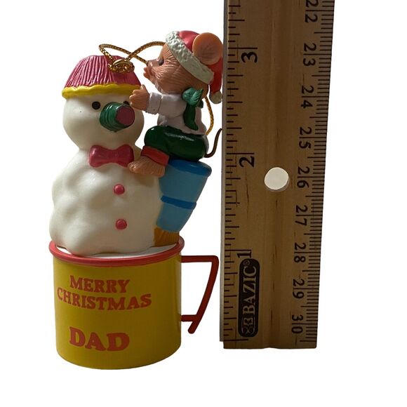 Vintage Trevco Snowman Ornament Climbing Mouse Miniature Merry Christmas Dad Cup - Picture 6 of 10